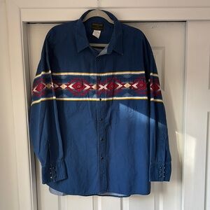 Wrangler Rustler Blue Button-Up Shirt Pearl Snap